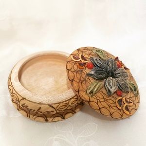 Vintage Wooden Trinket Jar with Lid